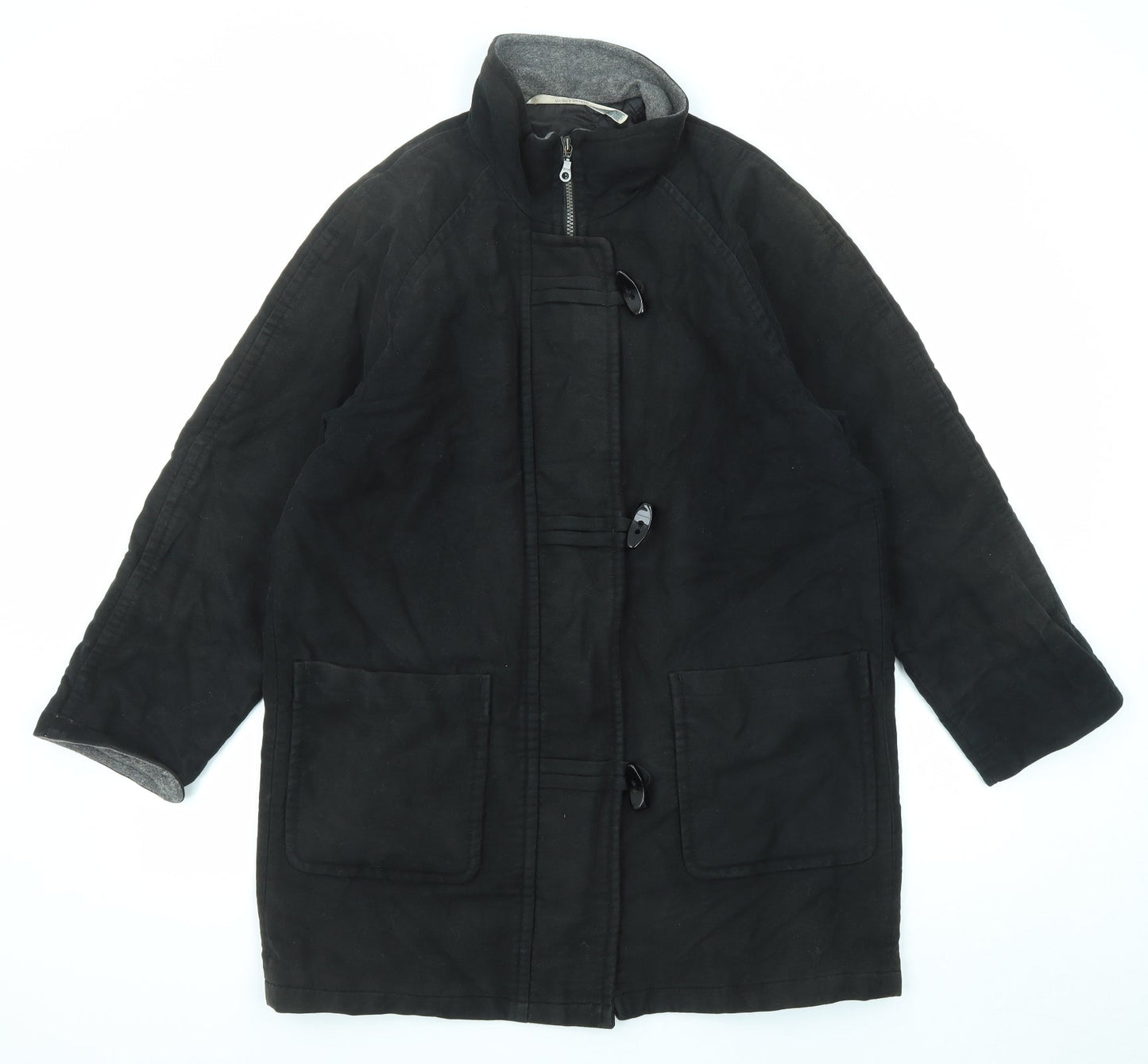 Marks & Spencer Womens Black Overcoat Coat Size 10 Zip