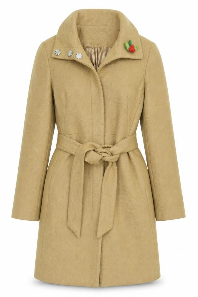 Warehouse Womens Beige Overcoat Coat Size 8 Button