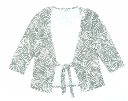 Additional front view of Oscar B women’s grey geometric viscose basic blouse, size UK 14, v-neck - tie front