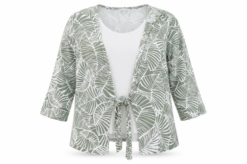 Oscar B Womens Grey Geometric Viscose Basic Blouse Size 14 V-Neck - Tie Front