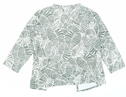 Back view of Oscar B women’s grey geometric viscose basic blouse, size UK 14, v-neck - tie front
