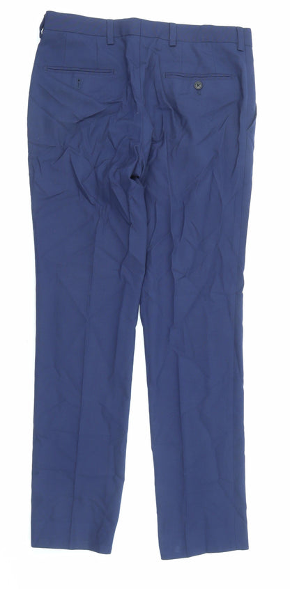 Marks & Spencer Mens Blue Polyester Trousers Size 30 in L31 in Regular Zip