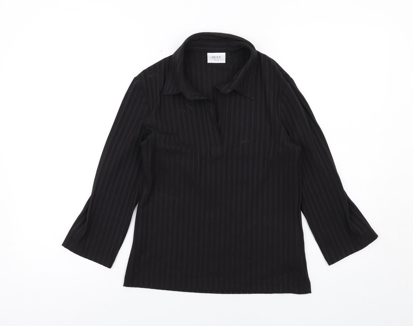 NEXT Womens Black Striped Polyester Basic Blouse Size 10 Collared