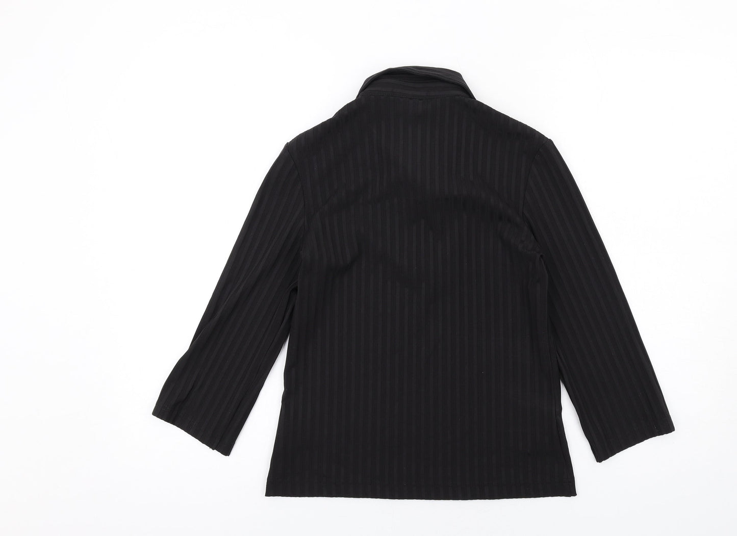 NEXT Womens Black Striped Polyester Basic Blouse Size 10 Collared