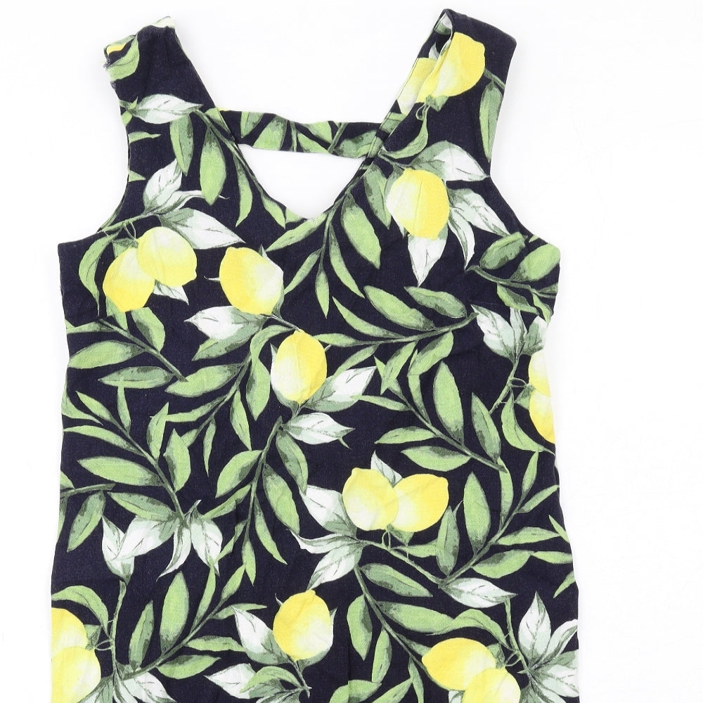 M&Co Womens Multicoloured Geometric Viscose Tank Dress Size 8 V-Neck Pullover - Lemons Print