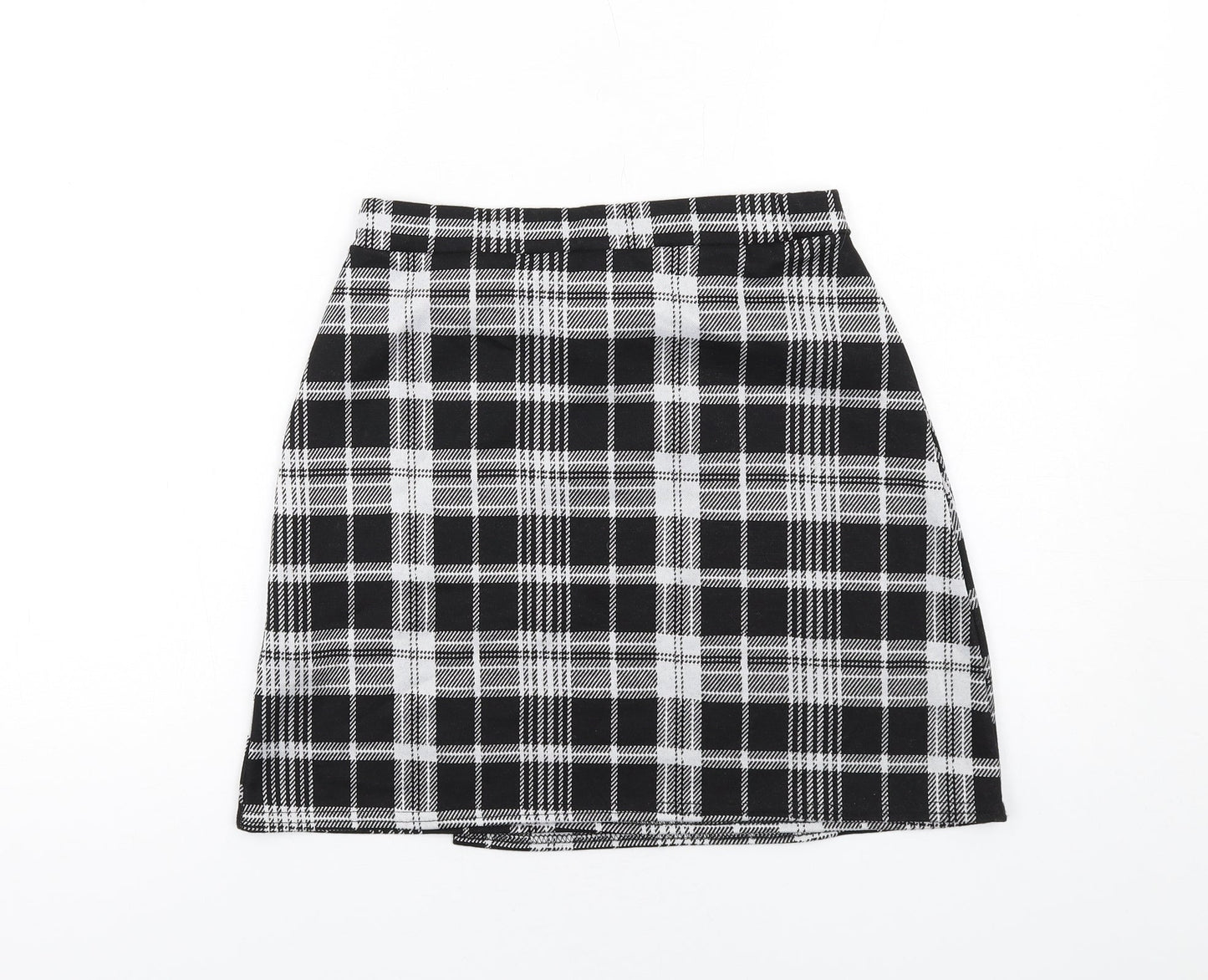 Quiz Womens Black Plaid Polyester A-Line Skirt Size 8