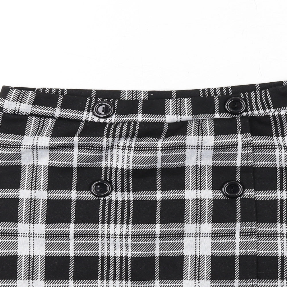 Quiz Womens Black Plaid Polyester A-Line Skirt Size 8