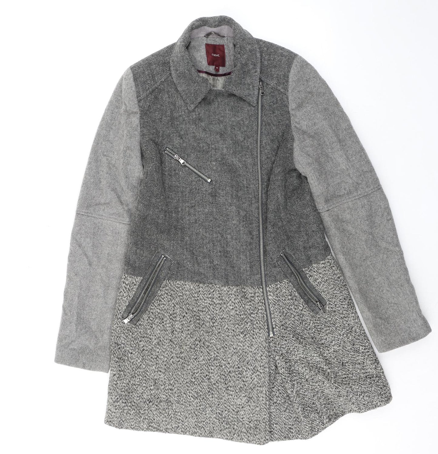 NEXT Womens Grey Geometric Overcoat Coat Size 10 Zip