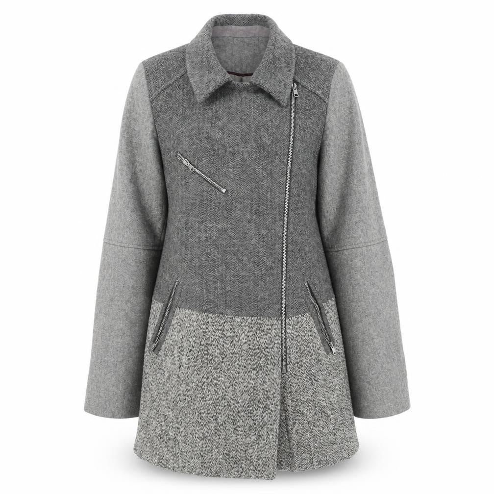NEXT Womens Grey Geometric Overcoat Coat Size 10 Zip