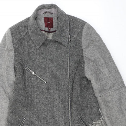 Next Womens Grey Geometric Overcoat Coat Size 10 Zip