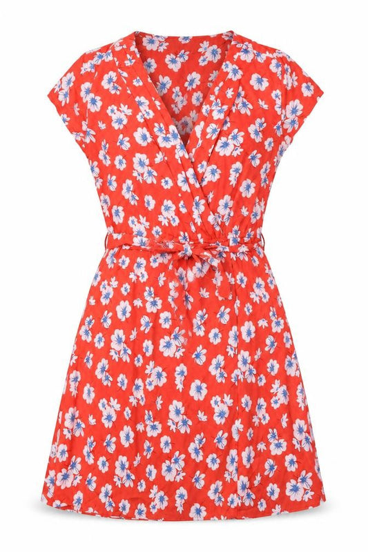 New Look Womens Orange Floral Polyester A-Line Size 10 V-Neck Pullover