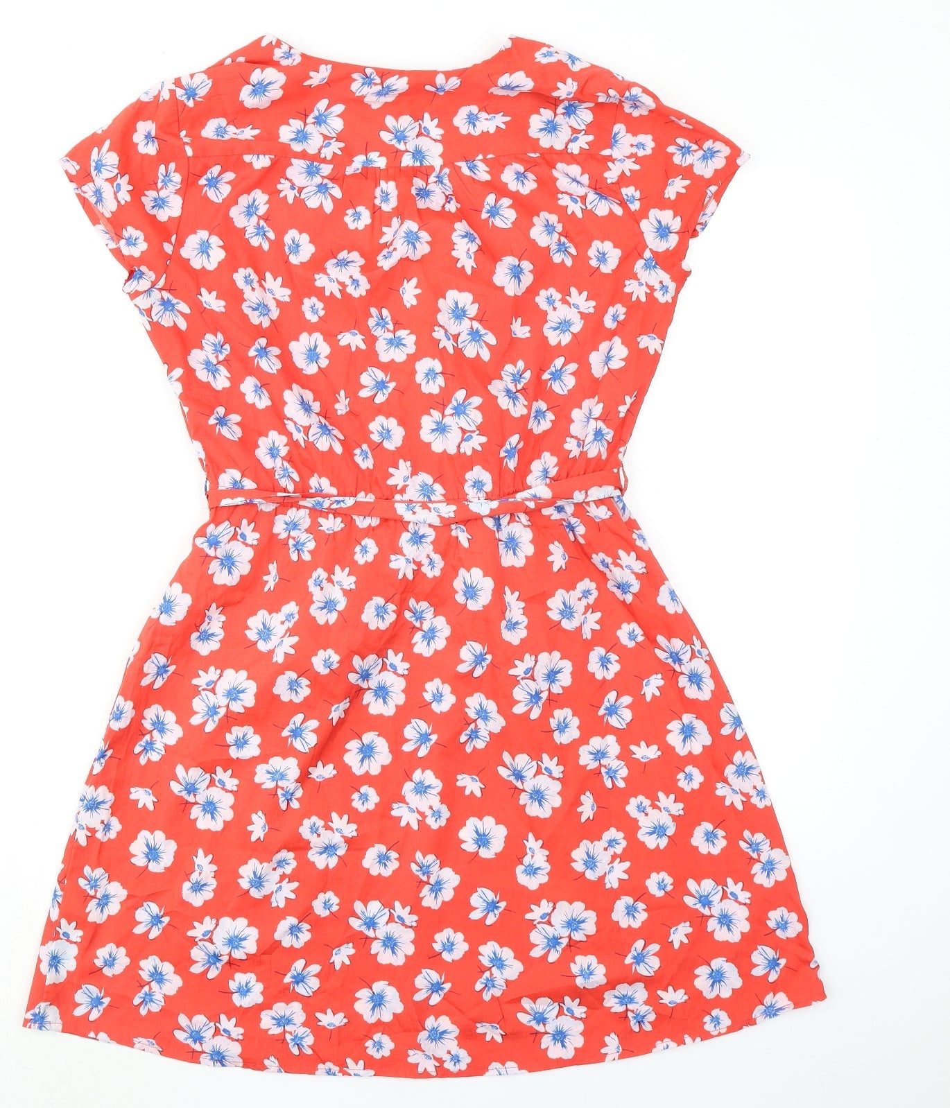 New Look Womens Orange Floral Polyester A-Line Size 10 V-Neck Pullover