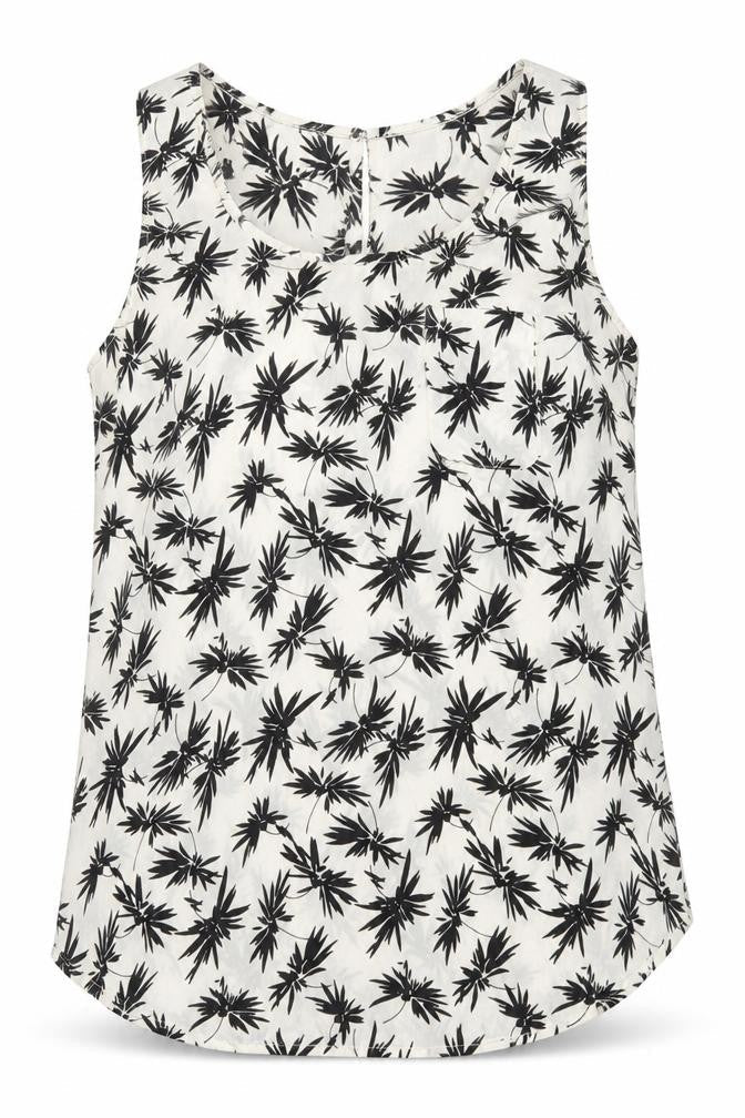 Oasis Womens Ivory Geometric Polyester Basic Tank Size 10 Boat Neck