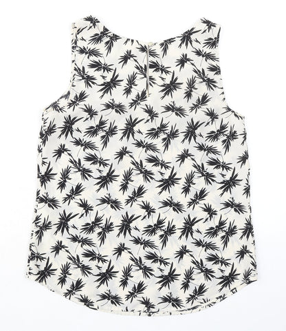 Oasis Womens Ivory Geometric Polyester Basic Tank Size 10 Boat Neck