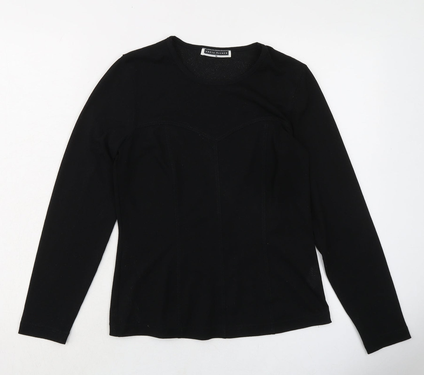 Adele Palmer Womens Black Polyester Basic T-Shirt Size M Crew Neck