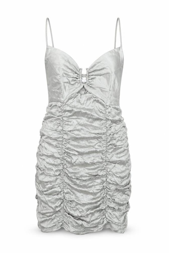 Zara Womens Silver Viscose Bodycon Size M V-Neck Zip