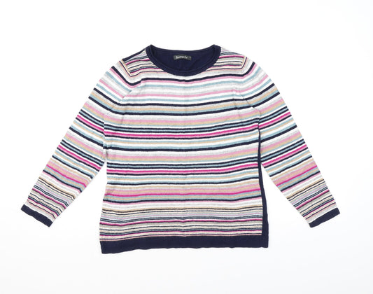 Bonmarché Womens Multicoloured Round Neck Striped Cotton Pullover Jumper Size S