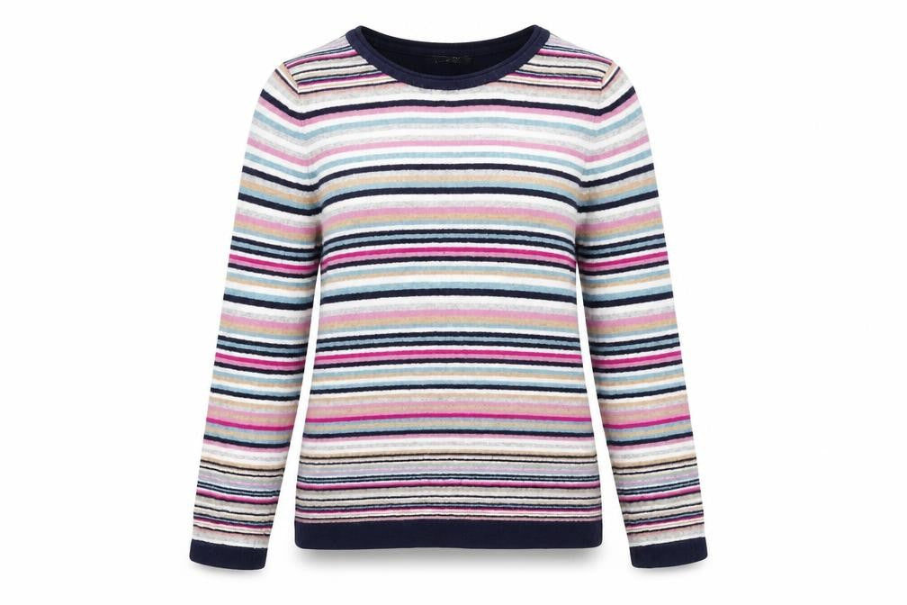 Bonmarché Womens Multicoloured Round Neck Striped Cotton Pullover Jumper Size S
