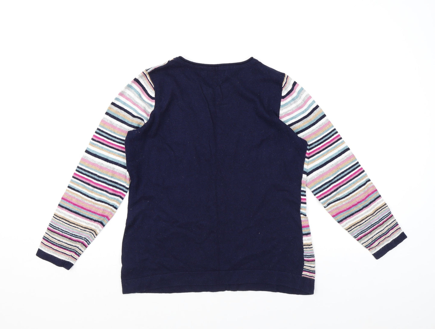 Bonmarché Womens Multicoloured Round Neck Striped Cotton Pullover Jumper Size S