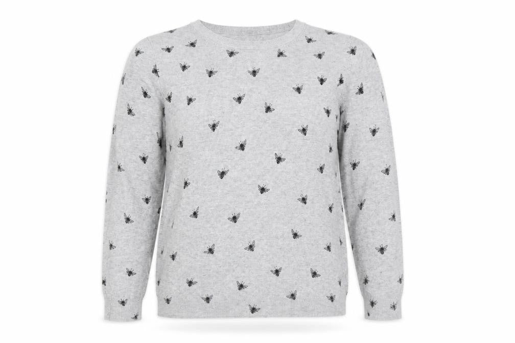 Marks & Spencer Womens Grey Round Neck Geometric Viscose Pullover Jumper Size 16