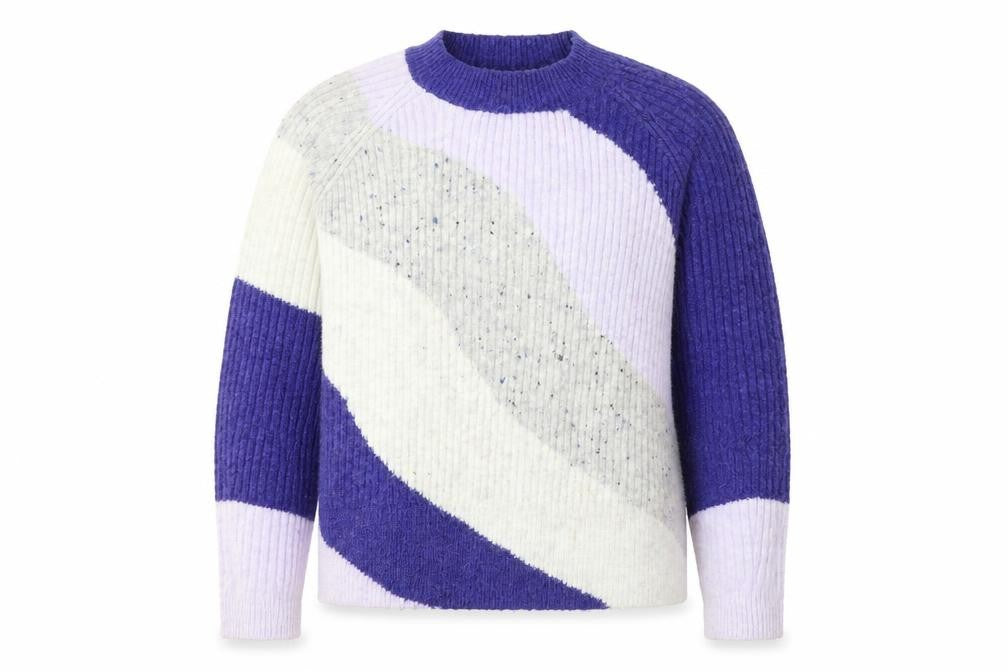 Marks & Spencer Womens Blue Mock Neck Geometric Acrylic Pullover Jumper Size M
