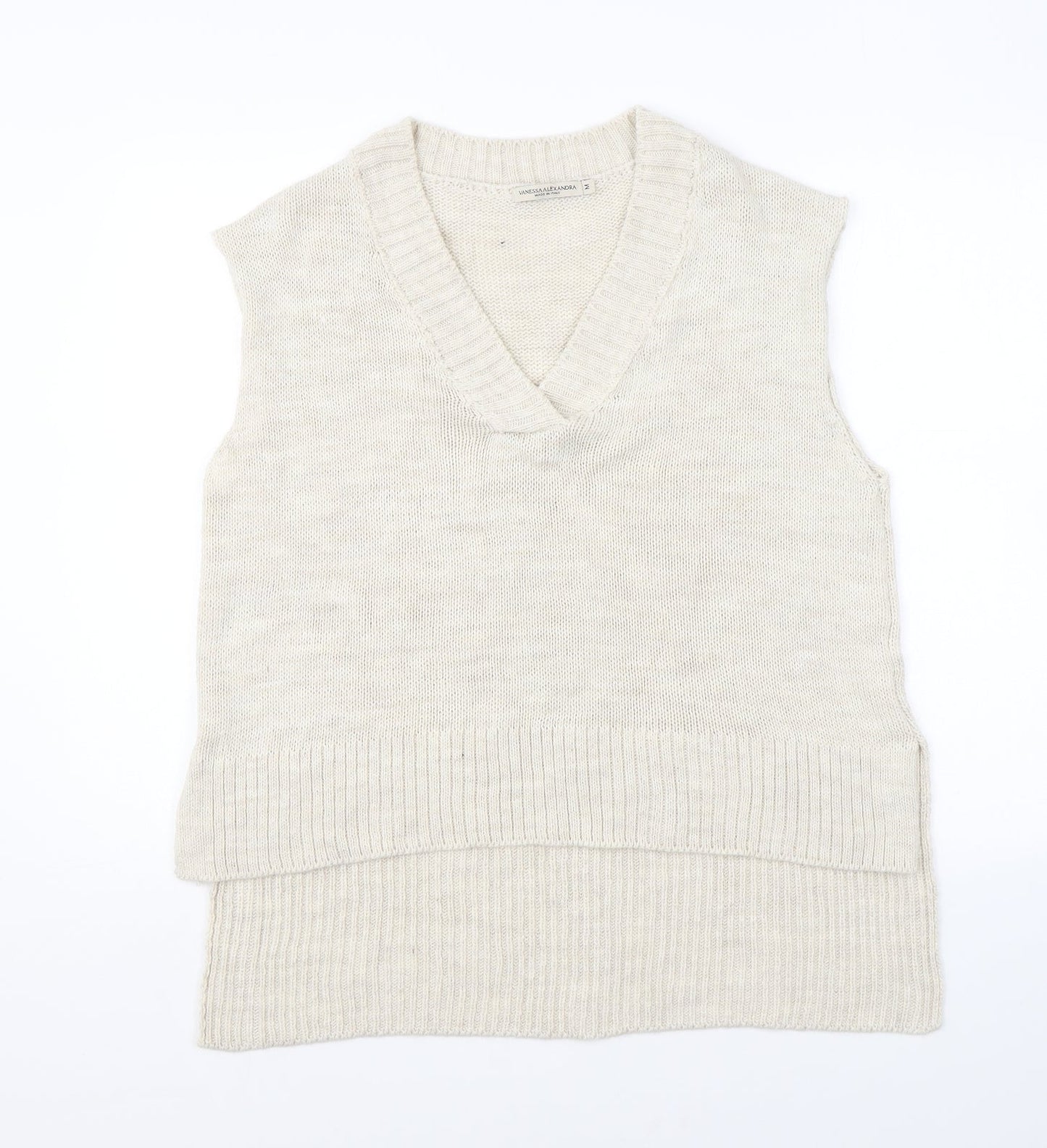 Vanessa Alexandra Womens Beige V-Neck Acrylic Vest Jumper Size M
