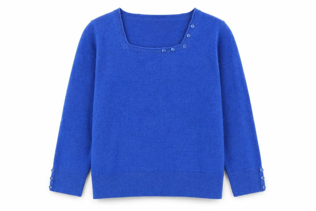 Maine Womens Blue Square Neck Acrylic Pullover Jumper Size 12