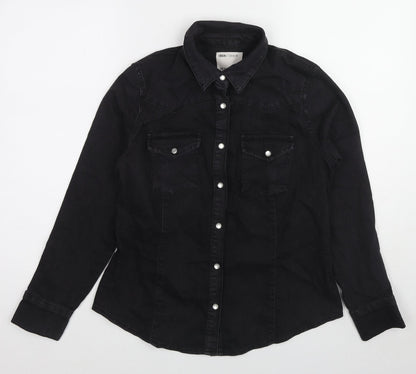 Additional front view of ASOS women’s black jacket, size UK 12, snap
