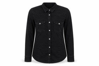 Front view of ASOS women’s black jacket, size UK 12, snap