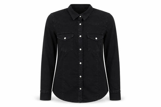 Front view of ASOS women’s black jacket, size UK 12, snap