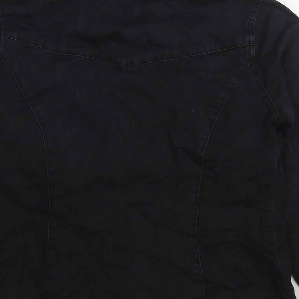 Brand and care label for ASOS women’s black jacket, size UK 12, snap