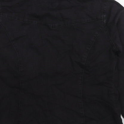 Brand and care label for ASOS women’s black jacket, size UK 12, snap