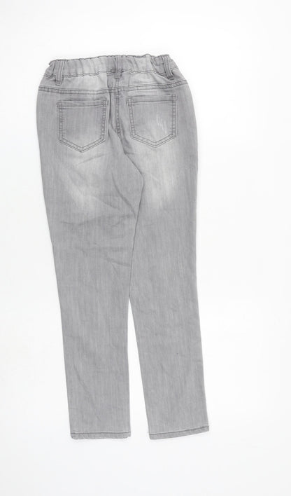Back view of Denim & Co. girls’ grey cotton skinny jeans, size 9-10, years, 23-inch leg regular zip - distressed
