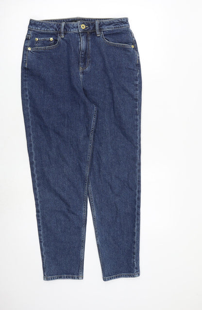 F&F Womens Blue Cotton Tapered Jeans Size 8 L27 in Regular Zip
