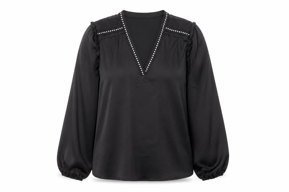 Lipsy Womens Black Polyester Basic Blouse Size 6 V-Neck - Embellished