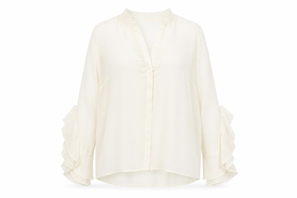FOREVER 21 Womens Ivory Polyester Basic Button-Up Size M V-Neck
