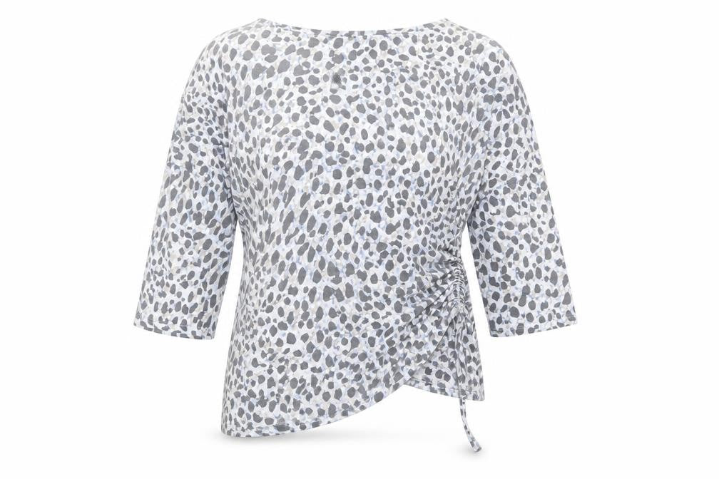 Phase Eight Womens Blue Animal Print Polyester Basic Blouse Size 12 Boat Neck - Ruched Detail