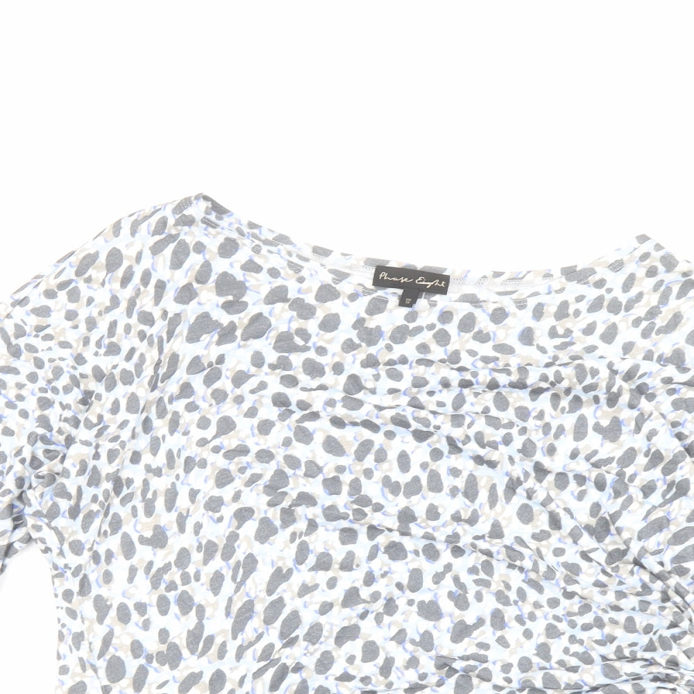Phase Eight Womens Blue Animal Print Polyester Basic Blouse Size 12 Boat Neck - Ruched Detail
