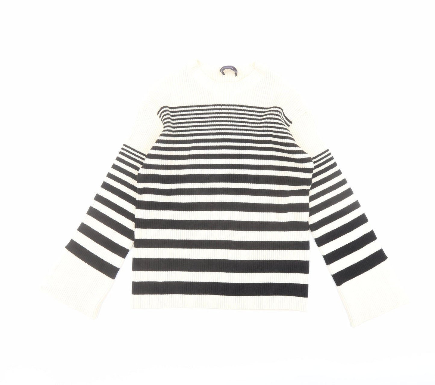 Marks and Spencer Womens Beige Round Neck Striped Acrylic Pullover Jumper Size M