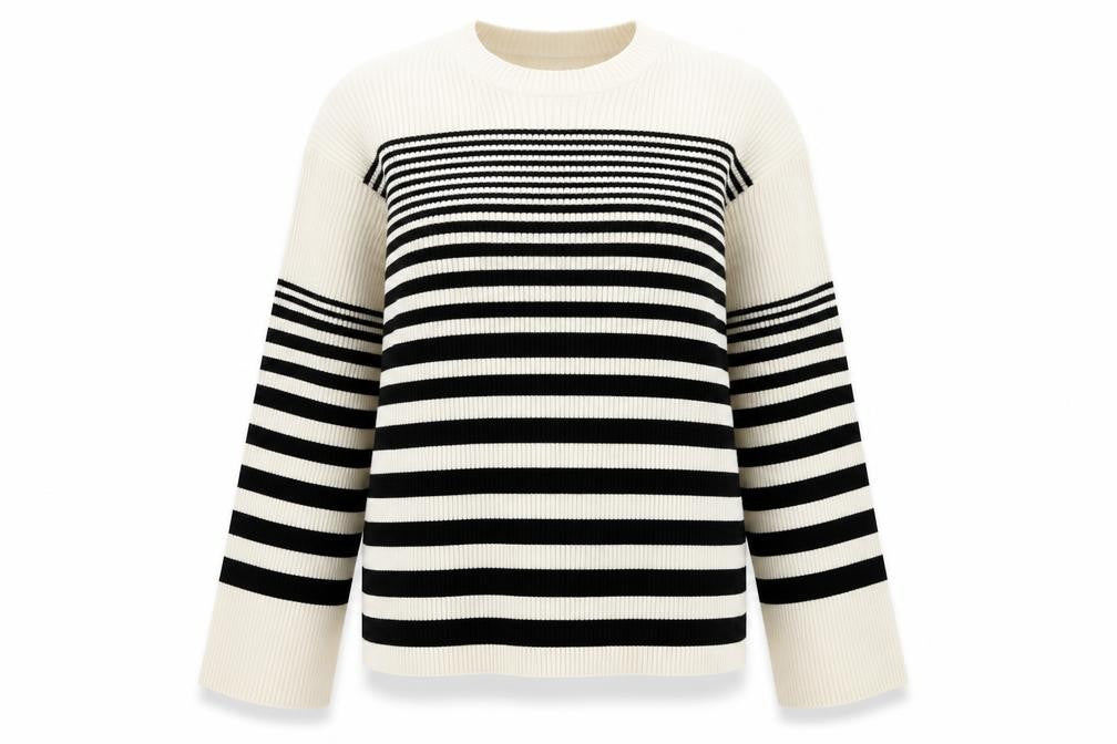 Marks & Spencer Womens Beige Round Neck Striped Acrylic Pullover Jumper Size M