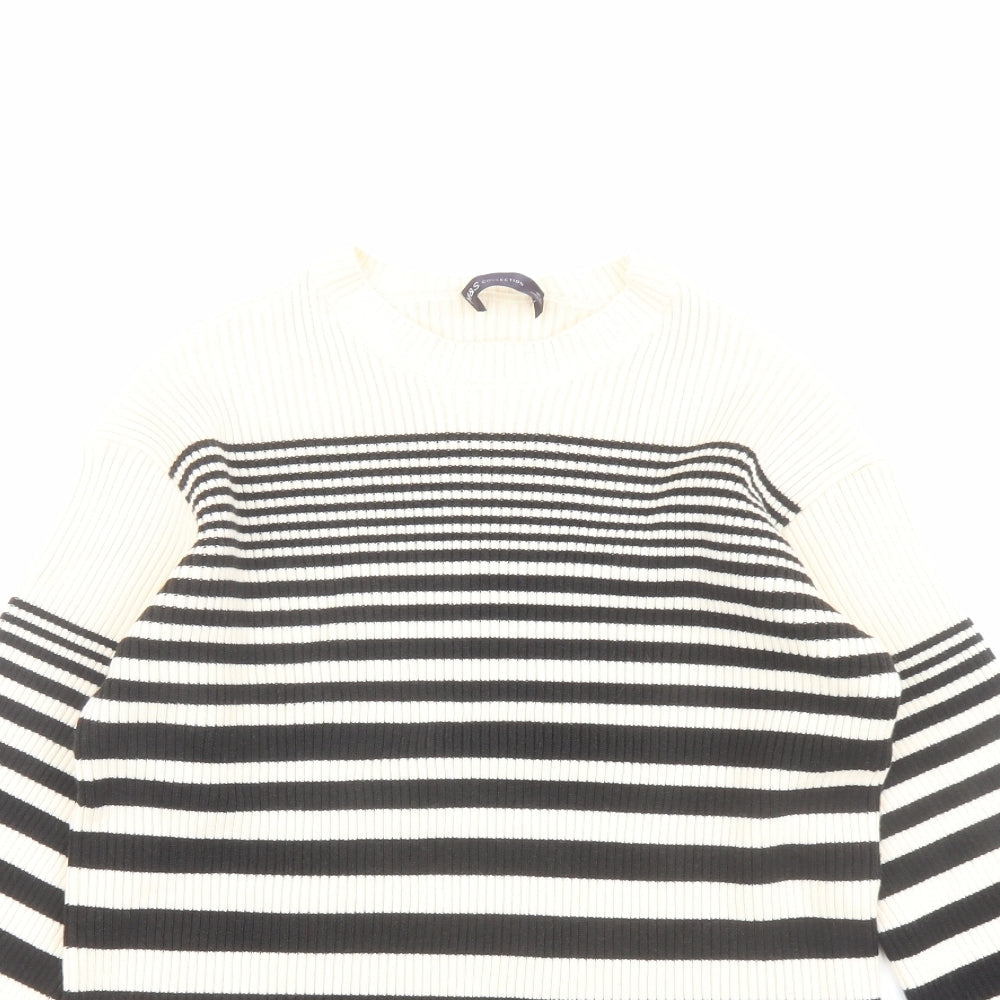 Marks and Spencer Womens Beige Round Neck Striped Acrylic Pullover Jumper Size M