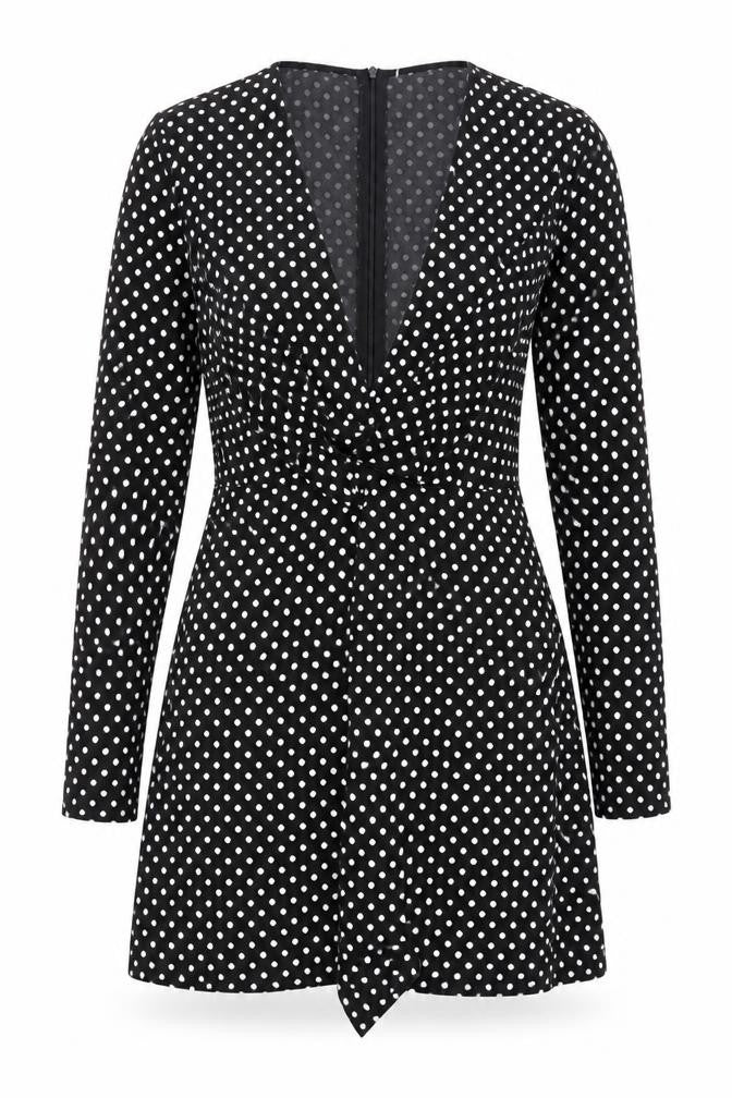 Saint Genies Womens Black Polka Dot Polyester A-Line Size 10 V-Neck Zip