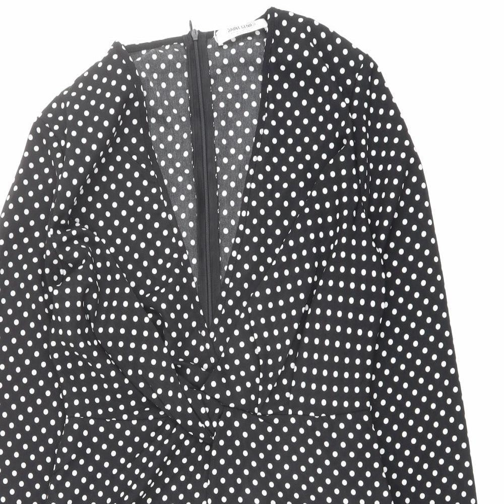 Saint Genies Womens Black Polka Dot Polyester A-Line Size 10 V-Neck Zip