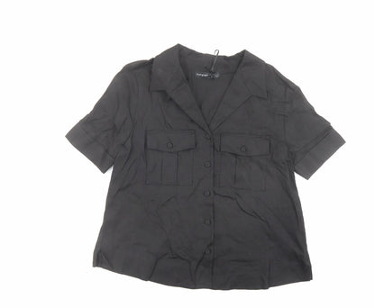 Additional front view of Autograph women’s black linen basic button-up, size UK 6, collared