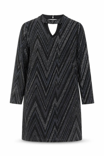 Oasis Womens Black Geometric Polyamide A-Line Size M Round Neck Button