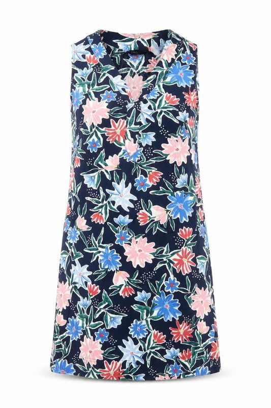 Marks and Spencer Womens Multicoloured Floral Linen A-Line Size 6 V-Neck Pullover