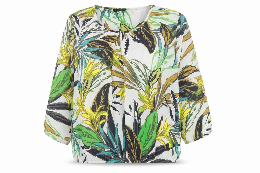 Betty Barclay Womens Green Geometric Polyester Basic Blouse Size 10 Round Neck - Leaf Pattern