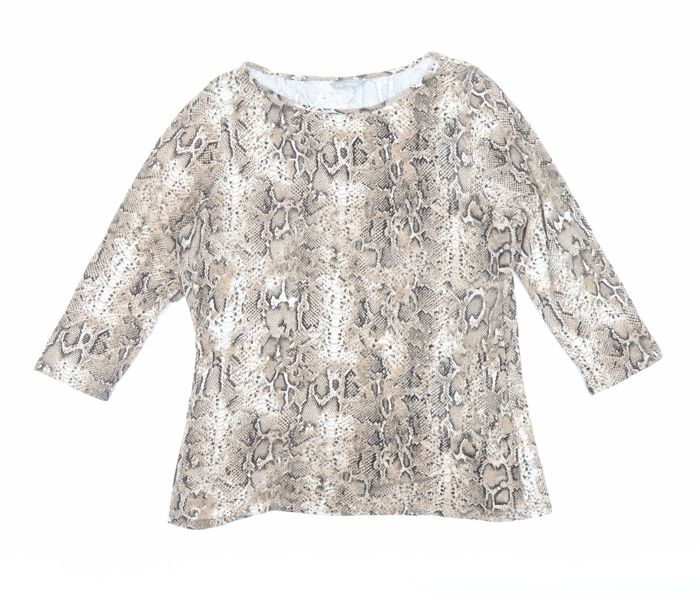Marks and Spencer Womens Brown Animal Print Viscose Basic T-Shirt Size 14 Boat Neck - Snake Print
