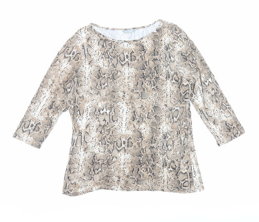 Marks and Spencer Womens Brown Animal Print Viscose Basic T-Shirt Size 14 Boat Neck - Snake Print