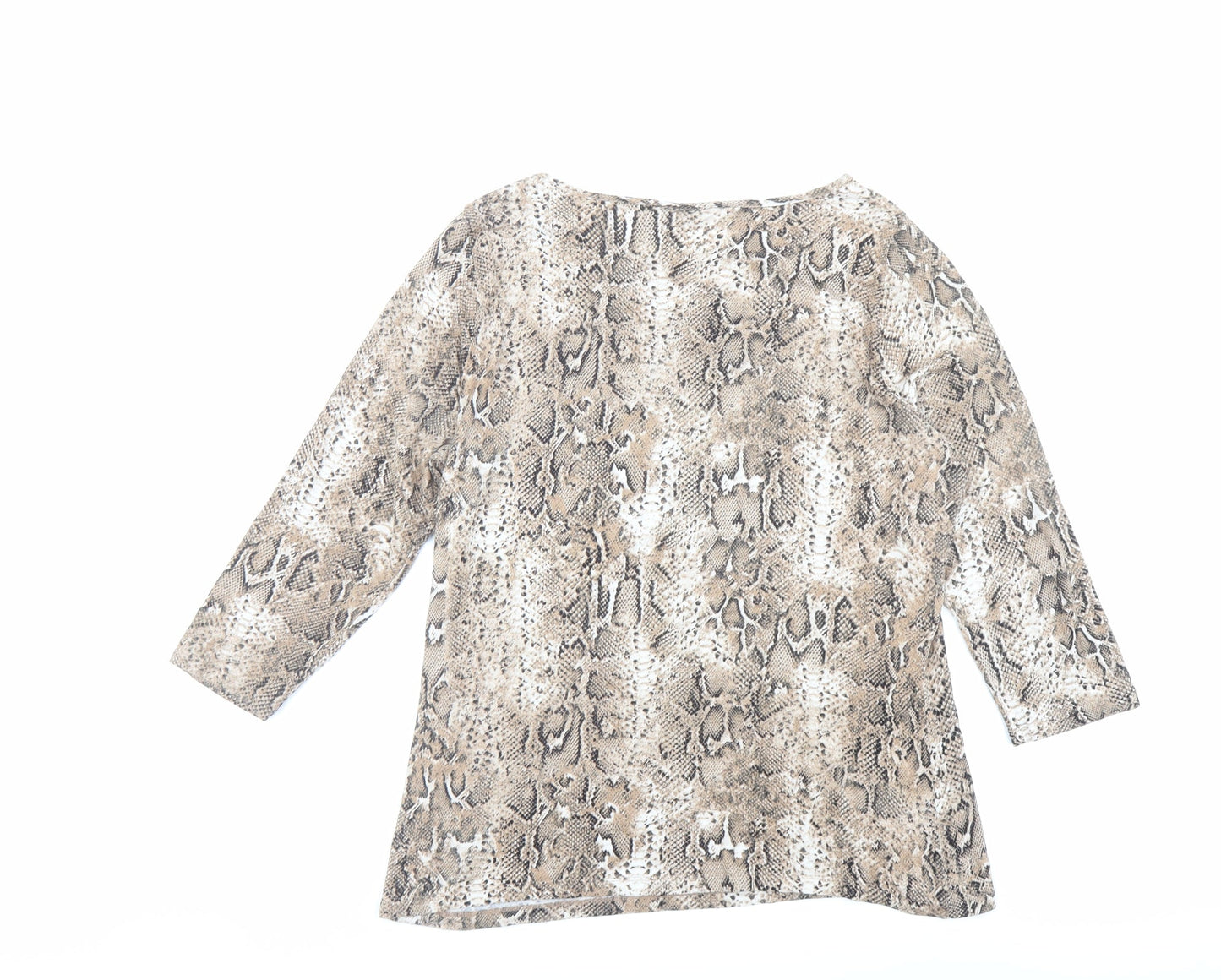 Marks and Spencer Womens Brown Animal Print Viscose Basic T-Shirt Size 14 Boat Neck - Snake Print